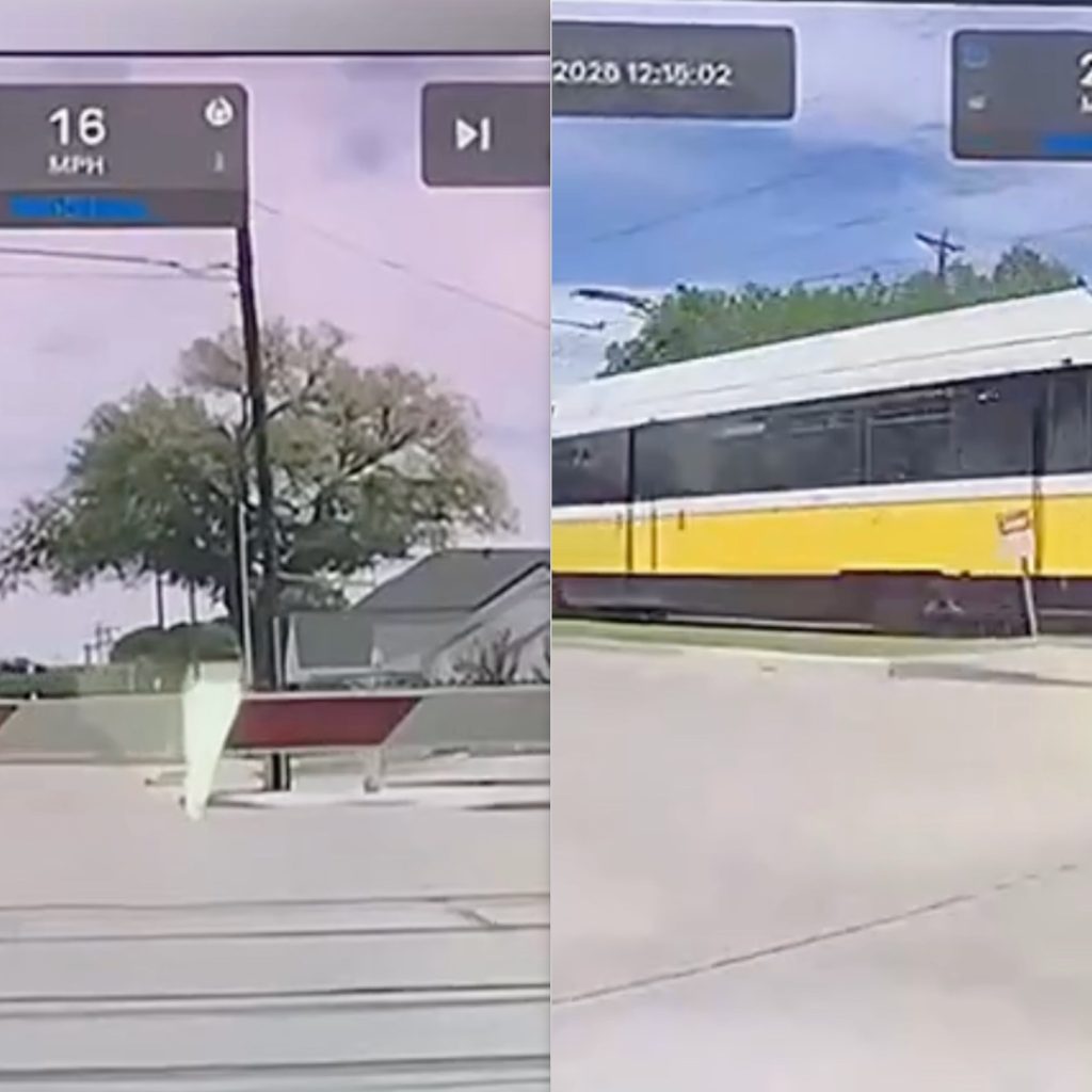 Tesla 'Full Self-Driving' tren gelmeden saniyeler önce demiryolu bariyerinden geçti